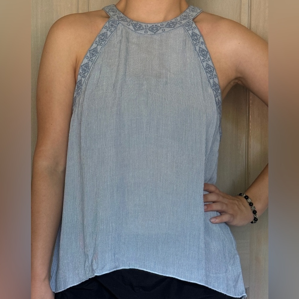High neck striped Flowy tank top